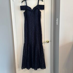 R&M Richards Off The Shoulder Navy Fishtail Gown, Size 12